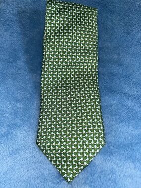Jos A Bank Green Patterned Duck Silk Tie